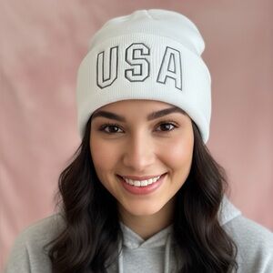 White USA Beanie